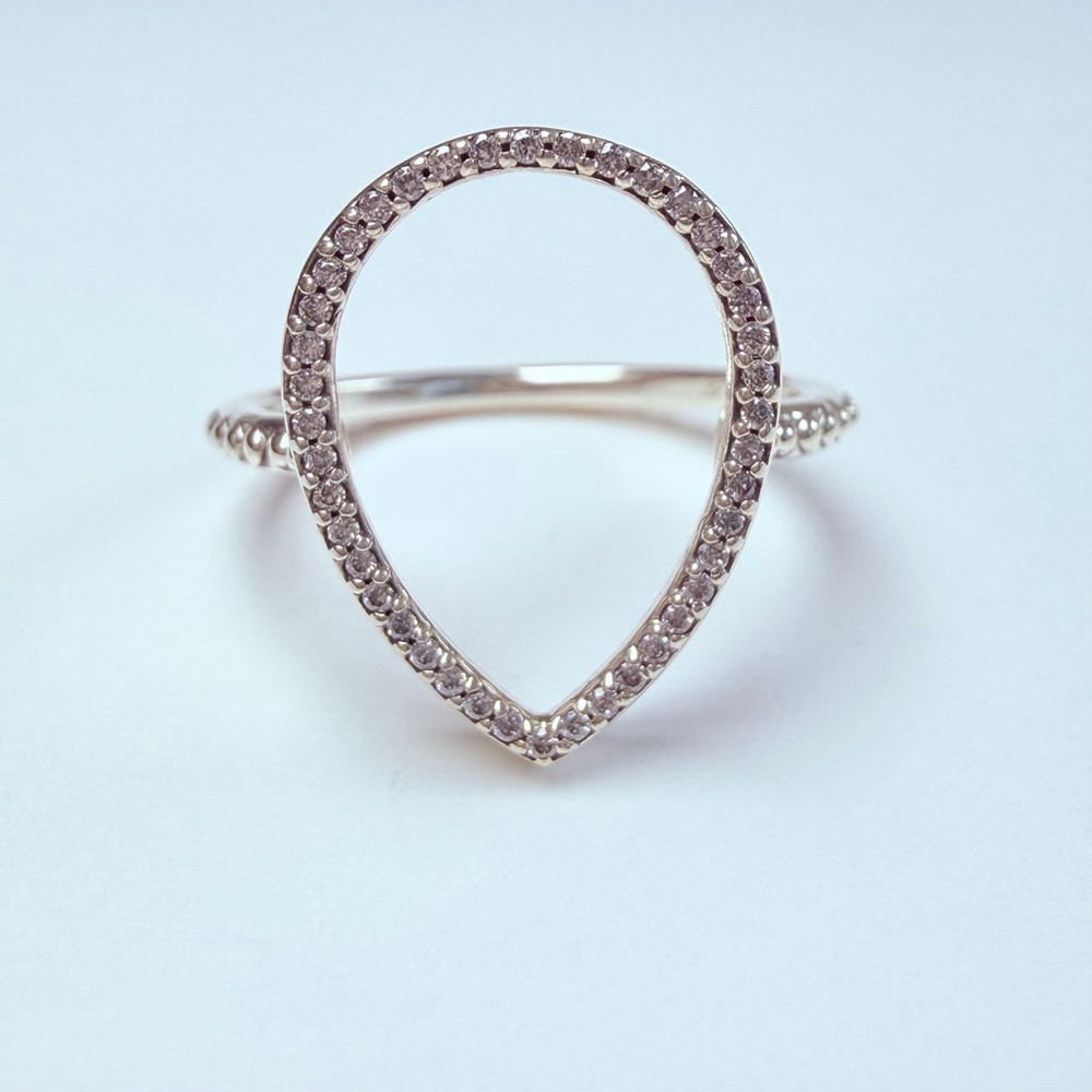 Pandora Teardrop Silhouette Cubic Zirconia CZ Sterling Silver 925 Ring 196253CZ